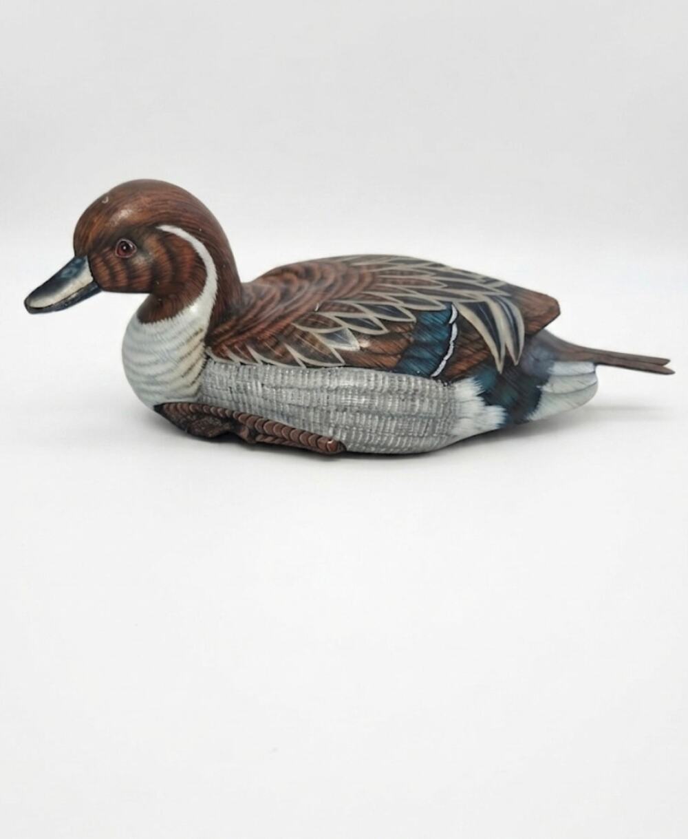 Hand-Carved Hand-Painted Wooden Pintail Duck Figurine Decoy